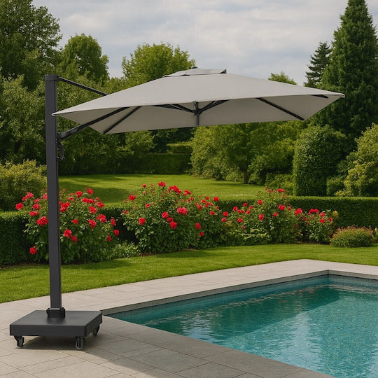 Hängender Aluminium-Garten- und Terrassen-Sonnenschirm Grau 2,6x3,5m