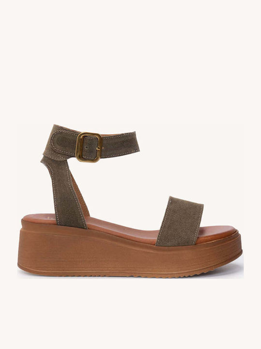 Λαδί Δερμάτινα Flatforms Φαρδύ Λουρί Αγκράφα