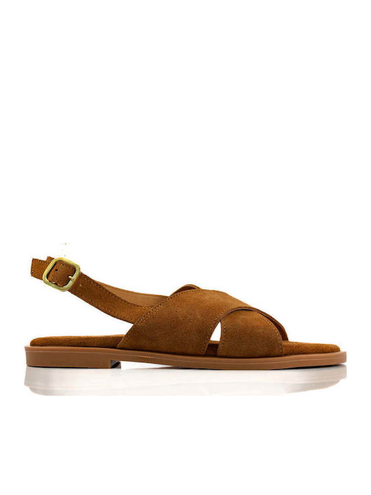 Tabac Brown Leather Suede Sandals Crossover Straps