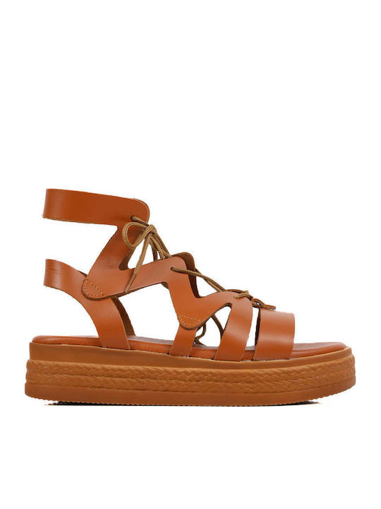 Тютюнев Lace Up Кожени Flatforms С Връзки