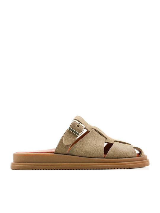 Beige Pantoffeln Besonderes Design Breite Streifen