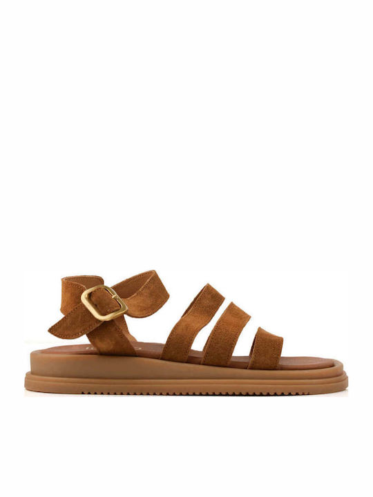 Tabac Braun Flatforms Mehrfachriemchen Agraffe