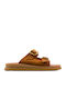 Tabac Brown Flatforms Double Straps With Metal Buckles