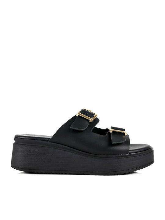 Μαύρες Flatforms Ανατομική Σόλα Διπλή Αγκράφα
