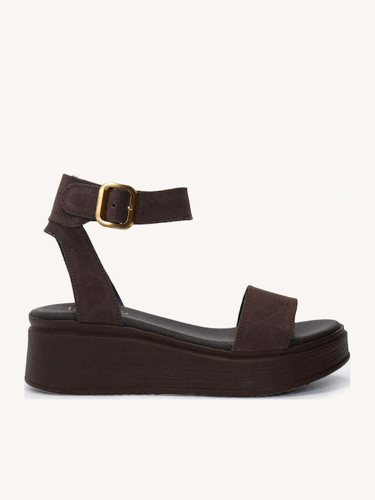 Καφέ Δερμάτινα Flatforms Φαρδύ Λουρί Αγκράφα