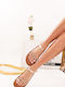 Bronzeflatforms Anatomische Sandalen mit Strass und Riemen