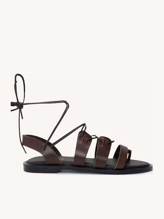 Brown Leather Lace-Up Sandals Thin Laces