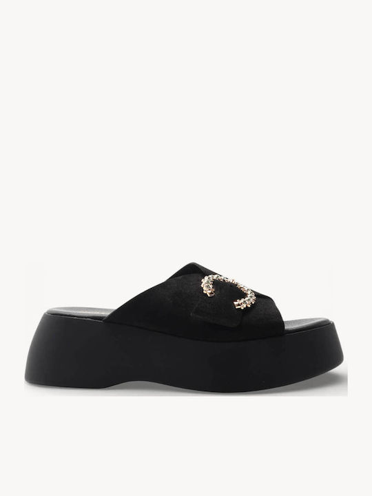 Black Suede Slippers Special Heels Rhinestones