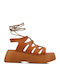 Tabac Schnürung Flatforms Damen Sandalen