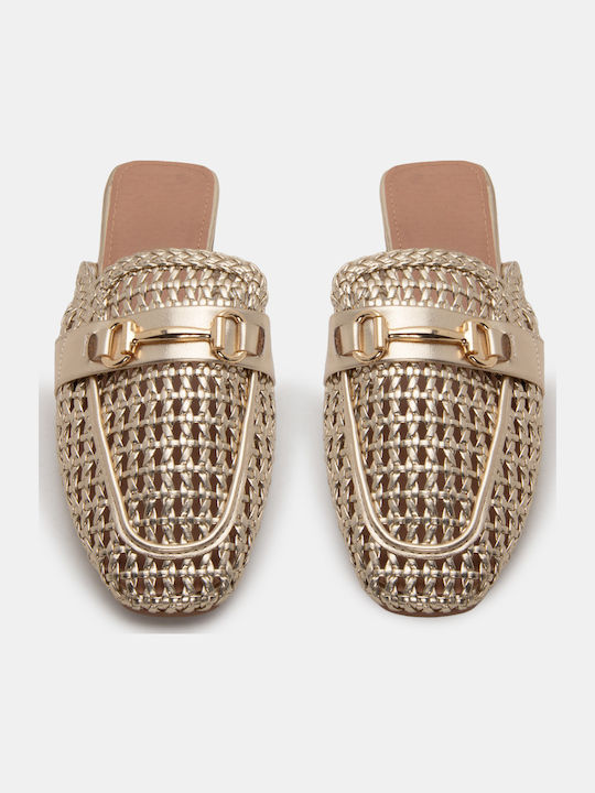Luigi Mules with Low Heel in Gold Color