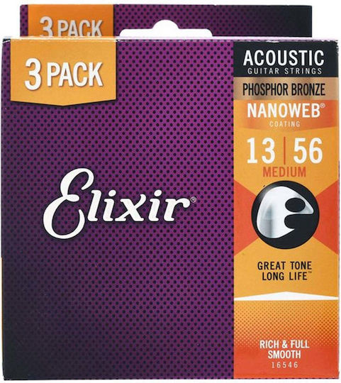 Elixir Nanoweb Set Corzi Pentru Chitară Acustică Fosfor Bronz 13 - 56
