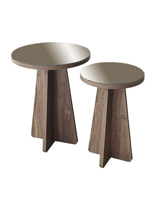 Round Side Table Luna Wooden Bronze Walnut 2 Pi...