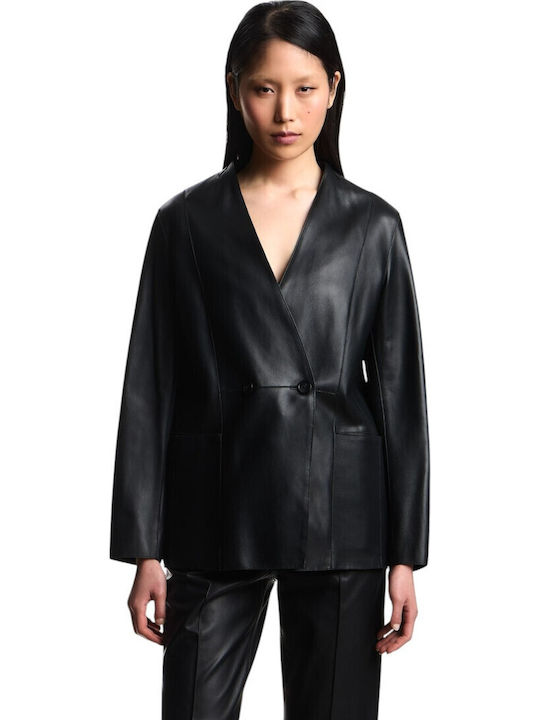 Women's Lifestyle Leather Jacket for Winter Black