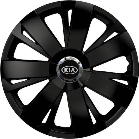 Car Wheel Hubcaps Versaco Energy Cbx 14" Black 3d Metal Logo Kia 4 Pieces