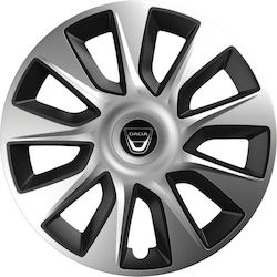 Car Wheel Hubcaps Versaco Stratos Chrome Black 15" 3d Metal Logo Dacia 4 Pieces