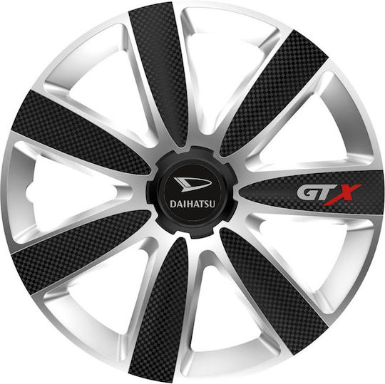 Тасии За Коли Versaco Gtx Карбон Черни Сребристи 15" 3d Метален Емблема Daihatsu 4 Броя