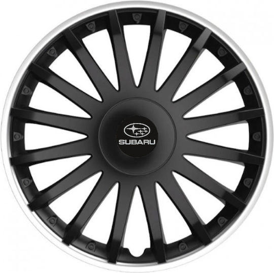 Car Wheel Hubcaps Versaco 15" Crystal So Black Cbx 3d Metal Logo Subaru 4 Pieces