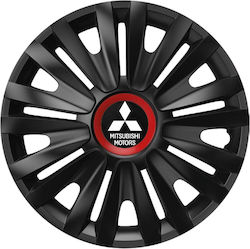 Τάσια Τροχών Αυτοκινήτου Versaco 14" Royal Rr Μαύρο Cbx Σήμα 3d Μεταλλικό Mitsubishi 4 Τεμάχια