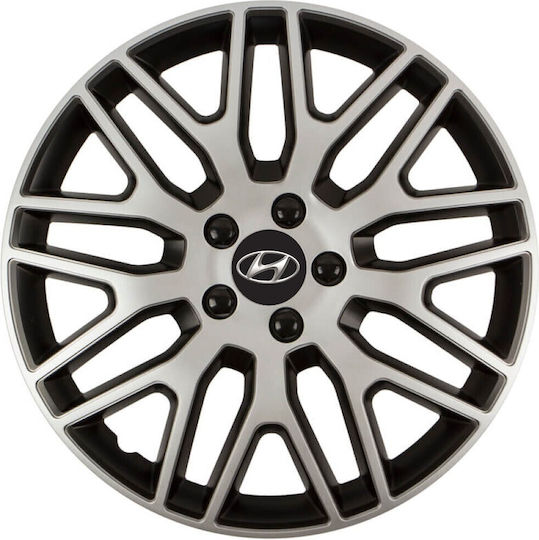 Car Wheel Hubcaps Versaco 15" Dakar Silver Black Black Bolts 3d Metal Logo Hyundai 4 Pieces
