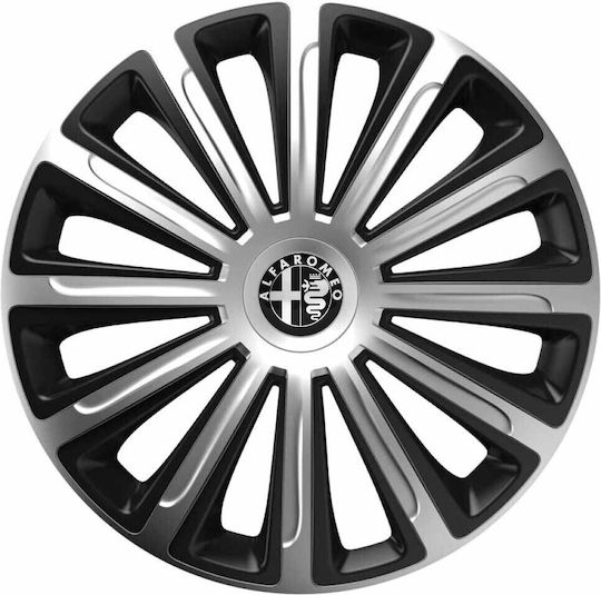 Car Wheel Hubcaps Trend Cbx 15" Silver & Black 3d Metal Logo Alfa Romeo 4 Pieces
