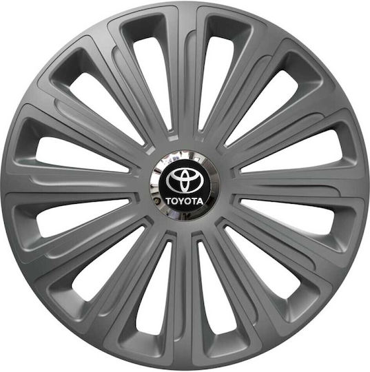 Τάσια Τροχών Αυτοκινήτου Versaco 15" Trend Rc Γραφίτης Δαχτυλίδια Χρωμίου Cbx Σήμα 3d Μεταλλικό Toyota 4 Τεμάχια