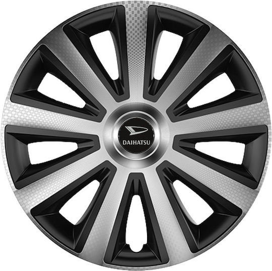 Тасии За Автомобилни Джанти Versaco Aviator Карбон Хромирани и Черни 14" 3D Метална Емблема Daihatsu 4 Броя