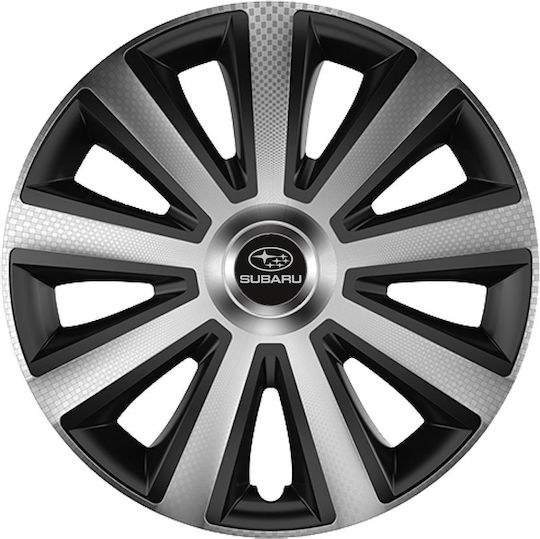 Car Wheel Hubcaps Versaco Aviator Carbon Chrome & Black 14" 3d Metal Logo Subaru 4 Pieces