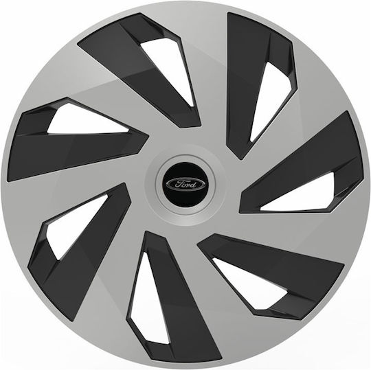 Car Wheel Hubcaps Versaco Vector Chrome Black 15" 3D Metal Logo Ford 4 Pieces