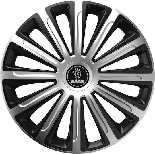 Car Wheel Hubcaps 15" Trend Silver & Black Cbx 3d Metal Logo Saab 4 Pieces