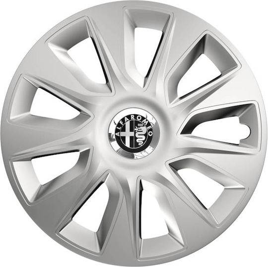 Car Wheel Hubcaps Versaco Stratos 13" Silver Chrome Rings 3d Metal Logo Alfa Romeo 4 Pieces