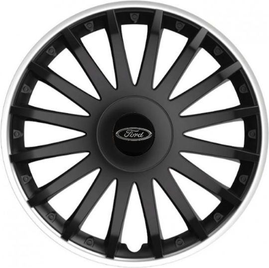 Car Wheel Hubcaps Versaco 15" Crystal So Black Cbx 3d Metallic Logo Ford 4 Pieces