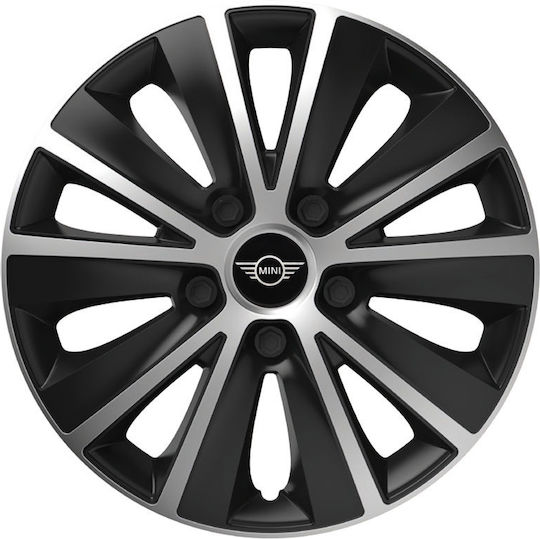 Car Wheel Hubcaps Versaco Rapide Black Chrome 14" 3D Metal Logo Mini Cooper 4 Pieces