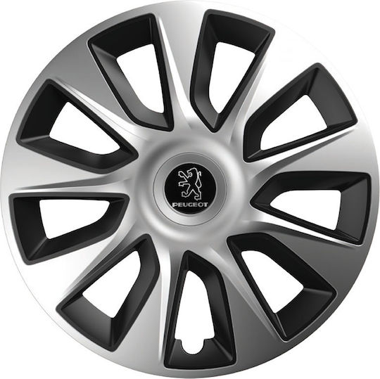 Тасии Трохов Автомобилни Versaco Stratos Хромирани Черни 15" С 3d Метален Емблема Peugeot 4 Броя