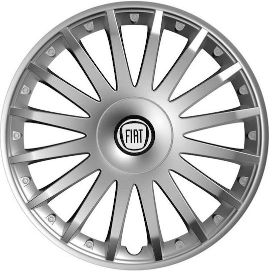 Car Wheel Hubcaps Versaco Crystal Silver 16" 3d Metal Logo Fiat 4 Pieces