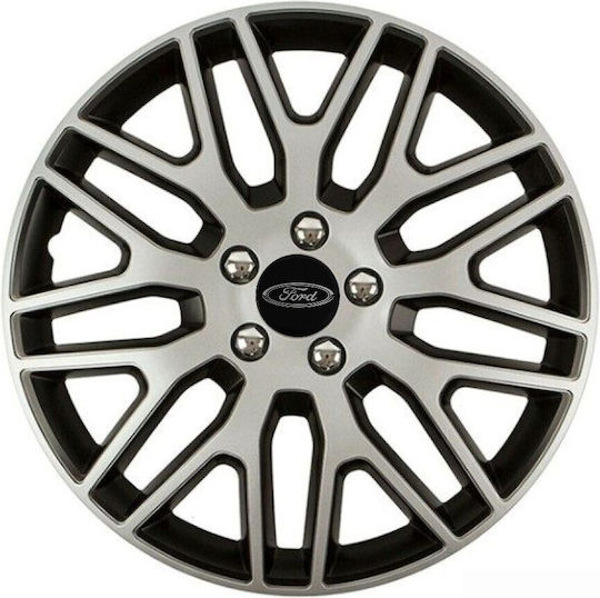Car Wheel Hubcaps Versaco Dakar Nc Silver Black 14" 3d Metal Logo Ford 4 Pieces