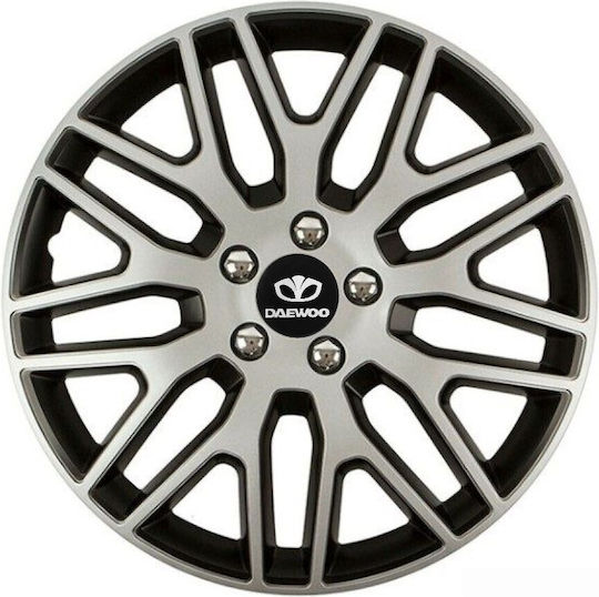 Car Wheel Hubcaps Versaco Dakar Nc Silver Black 15" 3d Metal Logo Daewoo 4 Pieces