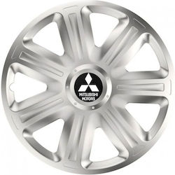 Τάσια Τροχών Αυτοκινήτου Versaco Comfort 14" Ασημί Σήμα 3d Μεταλλικό Mitsubishi 4 Τεμάχια