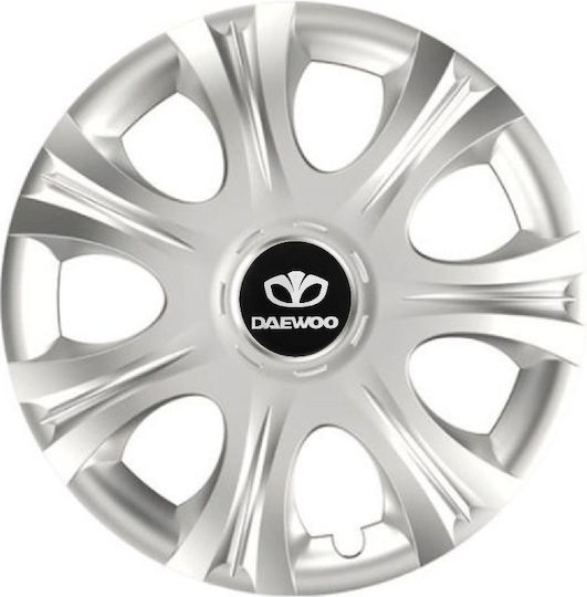 Car Wheel Hubcaps Versaco Impulse Silver 13" 3d Metal Logo Daewoo 4 Pieces