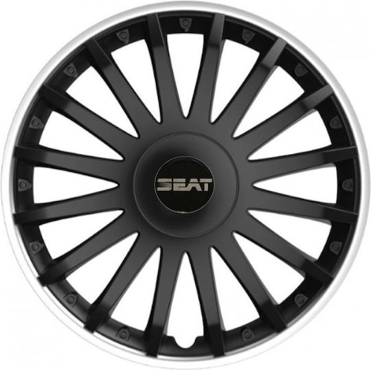 Car Wheel Hubcaps Versaco 14" Crystal So Black Cbx 3d Metal Logo Seat 4 Pieces