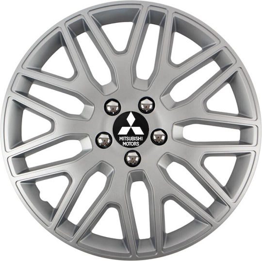Car Wheel Hubcaps Versaco 14" Dakar Silver Chrome Bolts 3d Metal Logo Mitsubishi 4 Pieces