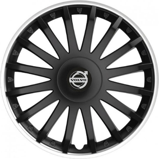 Car Wheel Hubcaps Versaco 16" Crystal So Black Cbx 3d Metal Logo Volvo 4 Pieces