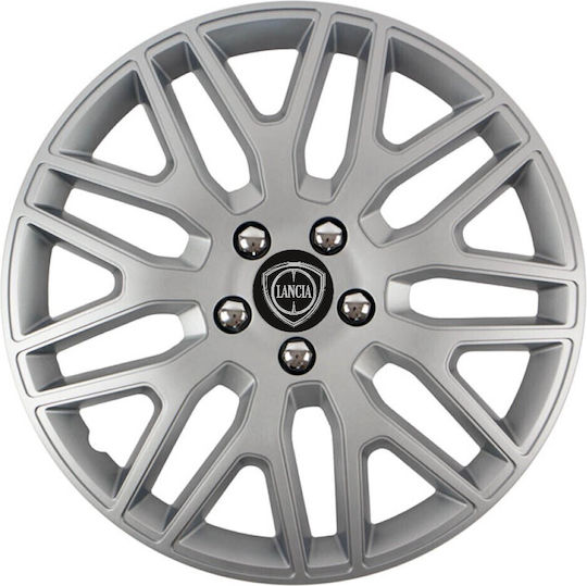 Car Wheel Hubcaps Versaco 14" Dakar Silver Chrome Bolts 3d Metal Logo Lancia 4 Pieces