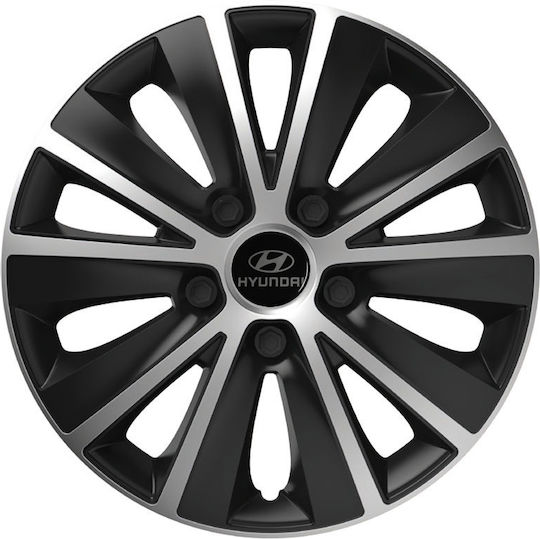 Car Wheel Hubcaps Versaco Rapide Black Chrome Black Bolts 14" 3d Metal Logo Hyundai 4 Pieces