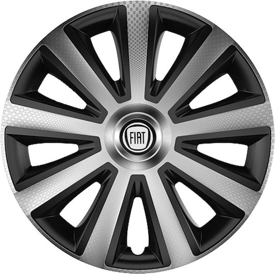 Car Wheel Hubcaps Versaco Aviator Carbon Chrome & Black 14" 3d Metal Logo Fiat 4 Pieces