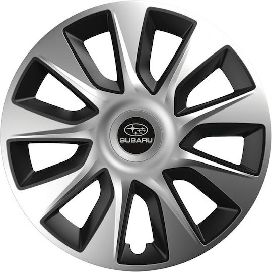 Car Wheel Hubcaps Versaco Stratos Chrome Black 13" 3D Metal Logo Subaru 4 Pieces