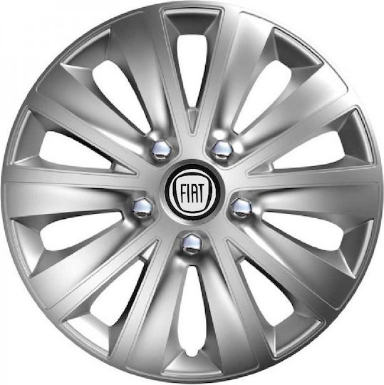 Car Wheel Hubcaps Versaco Rapid Hc Silver 14" 3d Metal Logo Fiat 4 Pieces