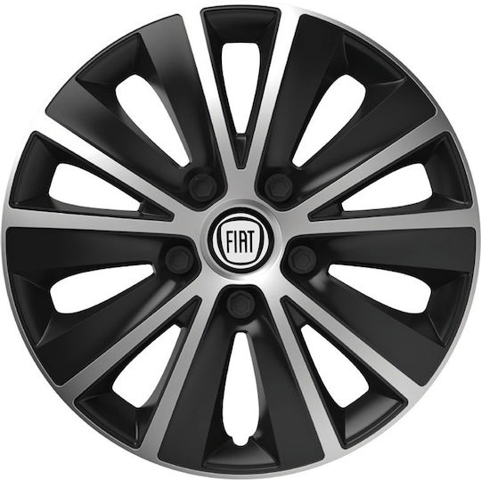 Car Wheel Hubcaps Versaco Rapide Chrome Black 16" 3d Metal Logo Fiat 4 Pieces