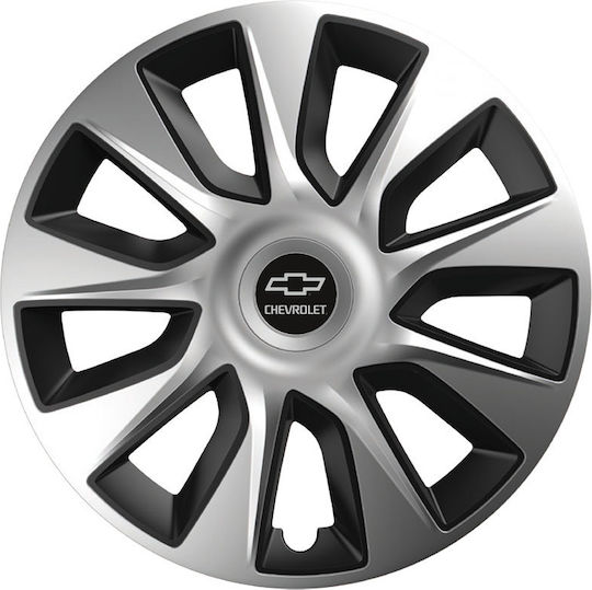 Car Wheel Hubcaps Versaco Stratos Chrome Black 14" 3d Metal Logo Chevrolet 4 Pieces