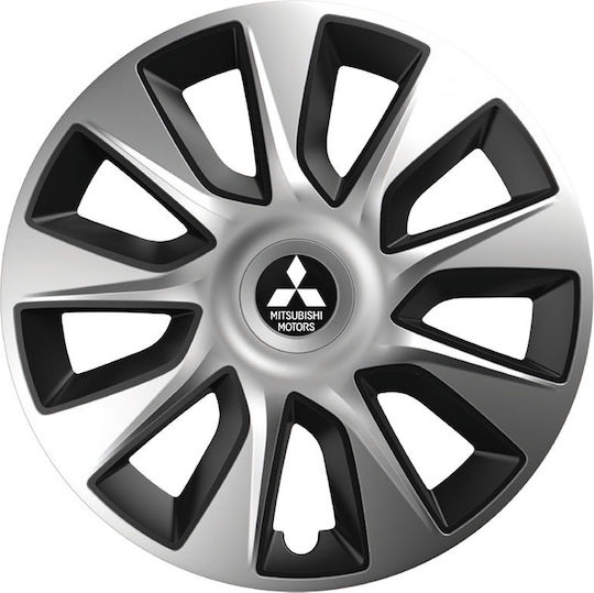 Car Wheel Hubcaps Versaco Stratos Chrome Black 15" 3d Metal Logo Mitsubishi 4 Pieces