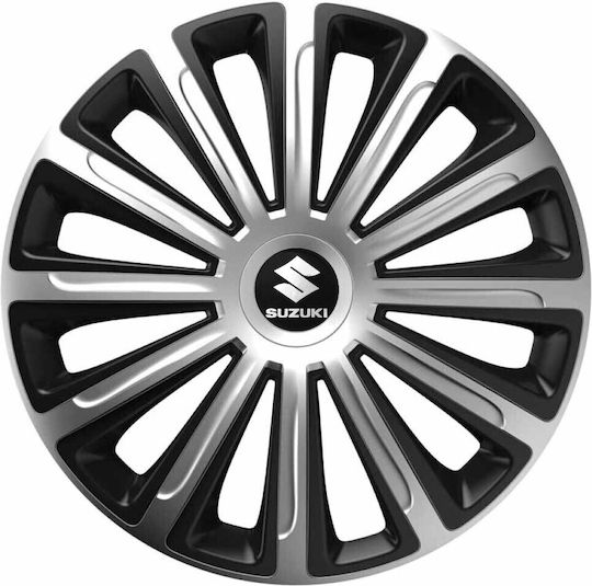 Тасии Трохове Автомобилни Trend Cbx 15" Сребристи и Черни С 3d Метален Емблема Suzuki 4 Броя
